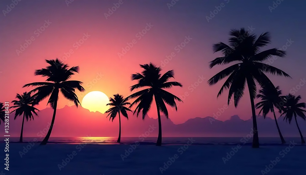 Tropical Paradise Silhouette with Vivid Sunset and Palm Tree Serenity Tropical Paradise Silhouette with Vivid Sunset and Palm Tree Serenity