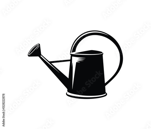 Watering a Plant, a Simple Illustration of Growth. A simple, black and white silhouette of a watering can pouring water onto a small plant. Watering can with water drops icon vector. water can icon.