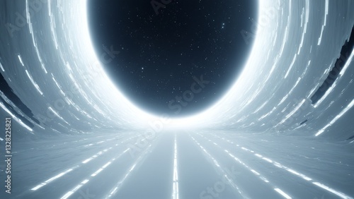 Futuristic Sci-Fi Tunnel: Explore a Hyper-Realistic Portal to the Stars with Stunning Light Effects and Cosmic Depth. photo