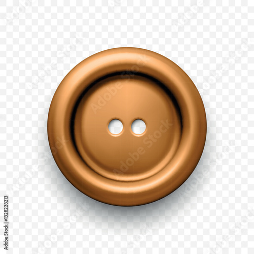 Vector 3d Realistic Golden, Bronze Sewing Button. Gold Button Icon. Round Metal Button Illustration for Clothing and Tailoring. Decorative Sewing Button for Fashion Design, Front View