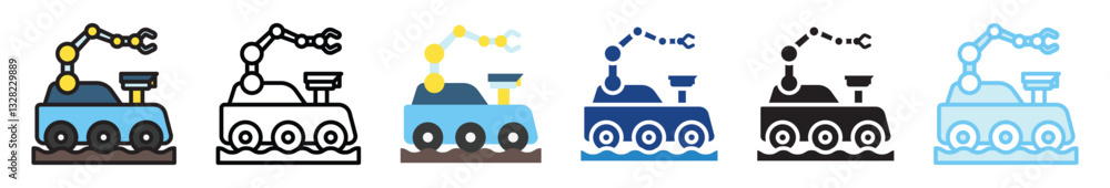 Mars Rover multi style, mini illustration icon set. outline, flat, glyph, line color, UI, UX, app and web, digital or print. vector EPS 10 related to education, technology, space and galaxy. Mars Rover multi style, mini illustration icon set. outline, flat, glyph, line color, UI, UX, app and web, digital or print. vector EPS 10 related to education, technology, space and galaxy.