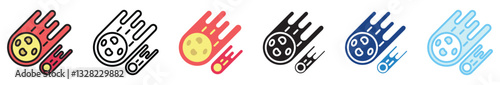 Asteroid multi style, mini illustration icon set. outline, flat, glyph, line color, UI, UX, app and web, digital or print. vector EPS 10 related to education, technology, space and galaxy.