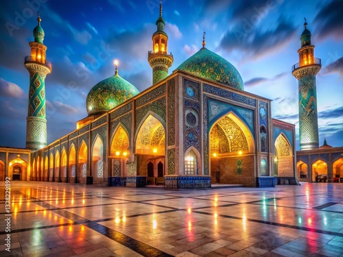 Nighttime Long Exposure of Imam Ali Mosque, Iran: Stunning Architectural Detail and Soft Lighting