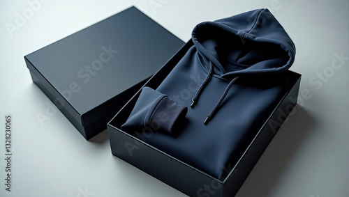 Navy Blue Hooded Sweatshirt in Elegant Black Gift Box Premium Quality Mens Fashion Apparel Stylish Comfortable Clothing Soft Fabric Winter Outfit     