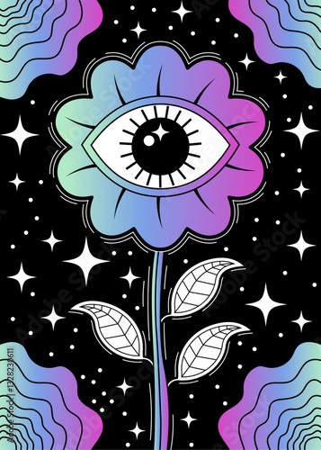 Psychedelic Eye Flower with Cosmic Background – Surreal Visionary Art