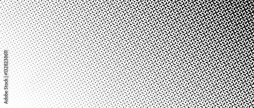 Black halftone gradient background. Fading overlapping dotted half tone texture. Vanishing polka dot backdrop. Raster pixel gradation pattern. Vector comic pop art overlay wallpaper