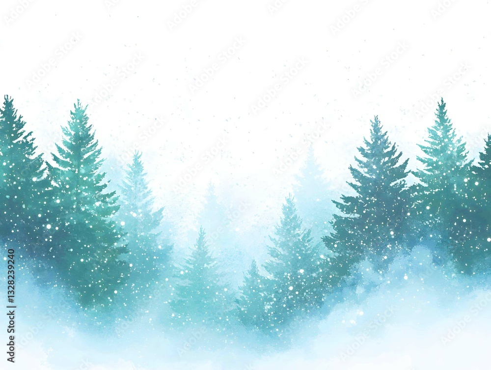 Obraz premium Snowy Mountain Landscape, Winter Tree Scenery, Watercolor Winter Tree Background, Generative AI