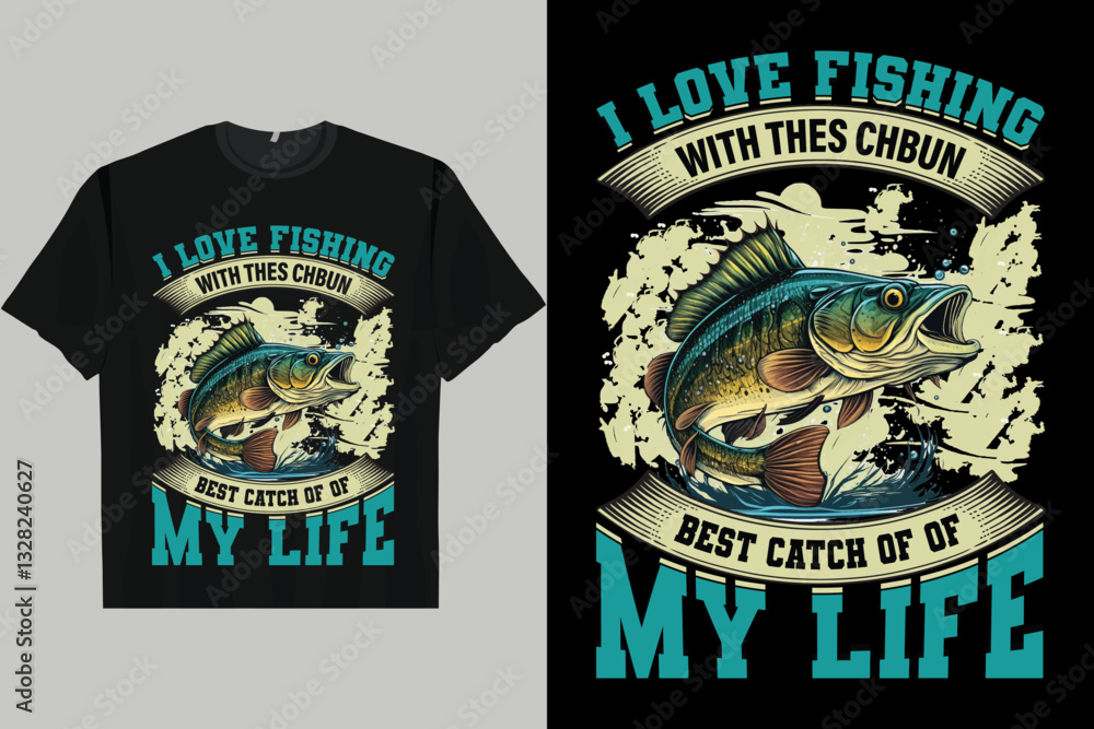 Fototapeta premium Japanese Retro Harajuku Ukiyo-I LOVE FISHING WITH THES CHBUN BEST CATCH OF OF MY LIFE Men's Women's T-Shirt 