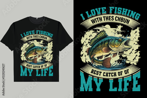 Japanese Retro Harajuku Ukiyo-I LOVE FISHING WITH THES CHBUN BEST CATCH OF OF MY LIFE Men's Women's T-Shirt
