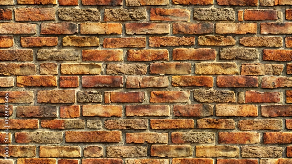 Naklejka premium Old brick wall pattern with chipped edges, rough texture, and muted vintage tones.
