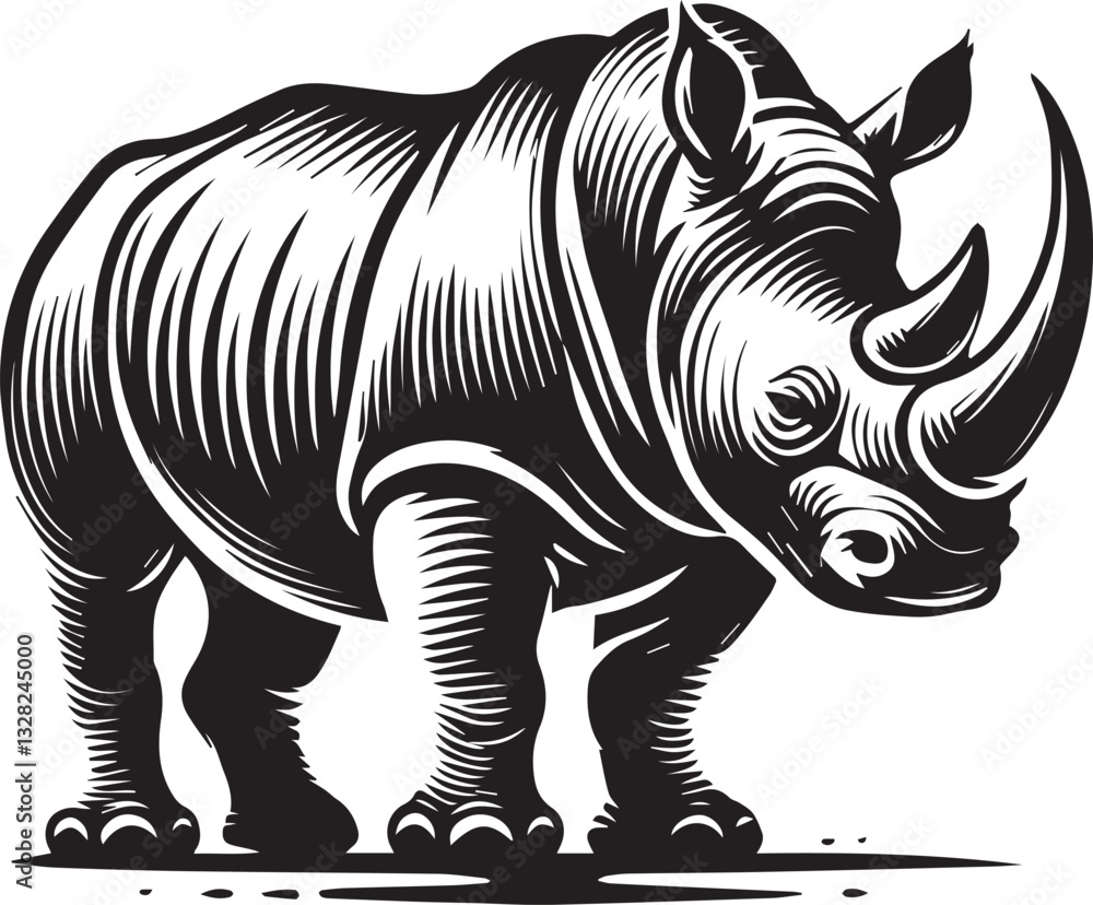 Fototapeta premium rhino vector illustration, rhino logo design, rhino vector icon, rhino silhouette vector, rhino silhouette vector black and white