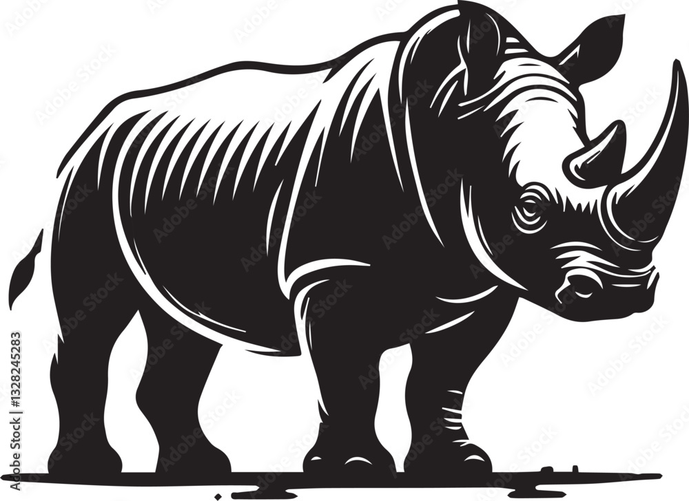 Fototapeta premium rhino vector illustration, rhino logo design, rhino vector icon, rhino silhouette vector, rhino silhouette vector black and white