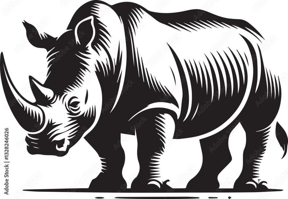 Fototapeta premium rhino vector illustration, rhino logo design, rhino vector icon, rhino silhouette vector, rhino silhouette vector black and white