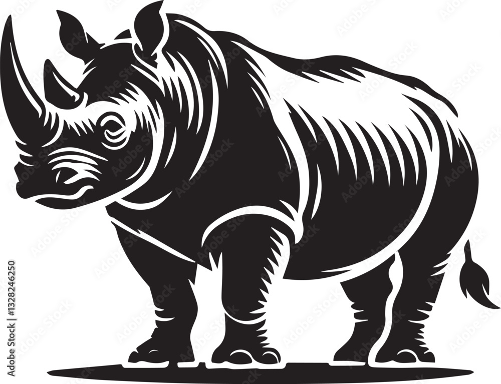 Fototapeta premium rhino vector illustration, rhino logo design, rhino vector icon, rhino silhouette vector, rhino silhouette vector black and white