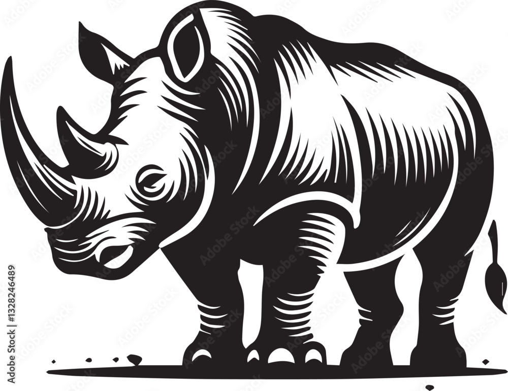 Fototapeta premium rhino vector illustration, rhino logo design, rhino vector icon, rhino silhouette vector, rhino silhouette vector black and white