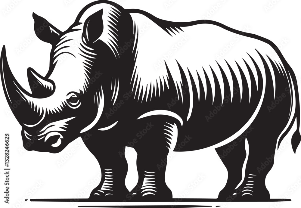 Fototapeta premium rhino vector illustration, rhino logo design, rhino vector icon, rhino silhouette vector, rhino silhouette vector black and white