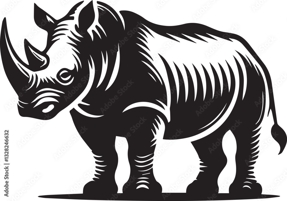 Obraz premium rhino vector illustration, rhino logo design, rhino vector icon, rhino silhouette vector, rhino silhouette vector black and white