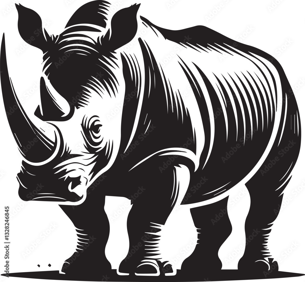 Obraz premium rhino vector illustration, rhino logo design, rhino vector icon, rhino silhouette vector, rhino silhouette vector black and white