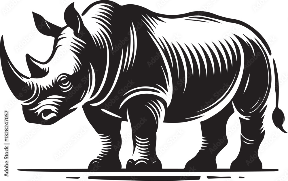 Fototapeta premium rhino vector illustration, rhino logo design, rhino vector icon, rhino silhouette vector, rhino silhouette vector black and white