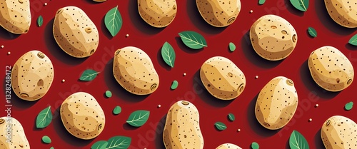 potato pattern on red plain background digital abstract art work illustration design