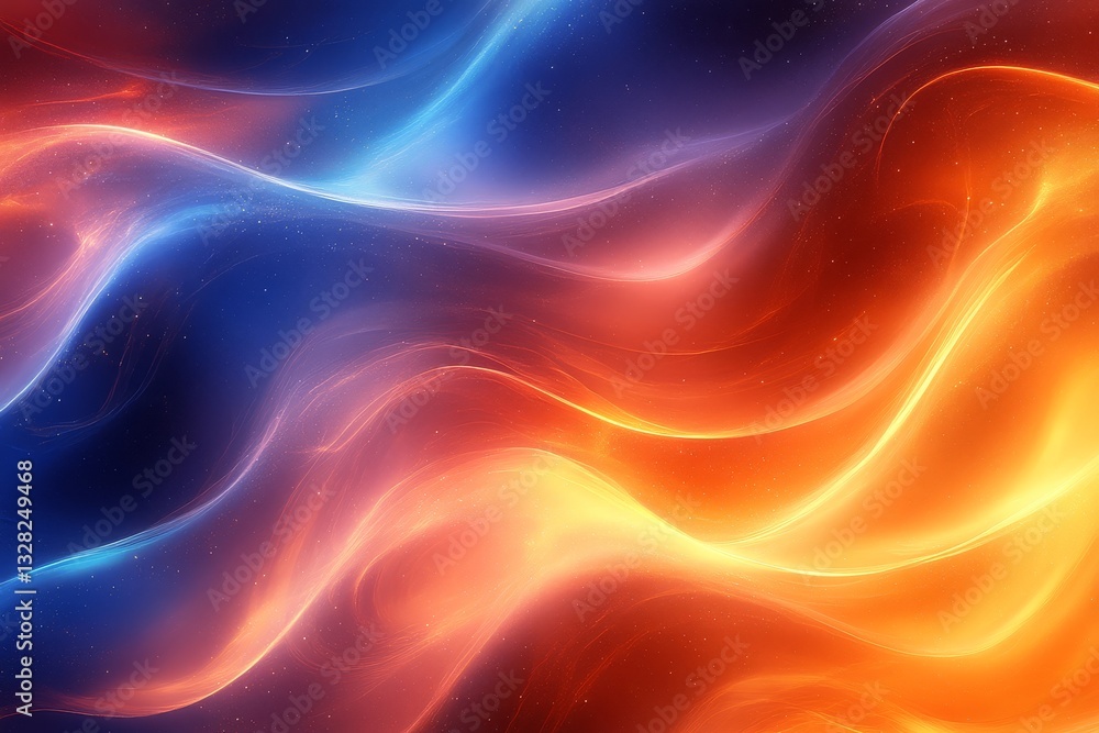Obraz premium Abstract background with flowing blue and orange lines, creating a blurred digital art effect, showcasing dynamic motion and color blending.