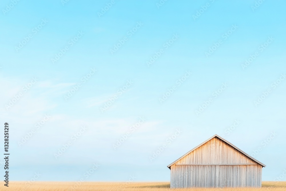 weathered wooden barn sits in sprawling open field under vast blue sky offering serene rustic charm weathered wooden barn sits in sprawling open field under vast blue sky offering serene rustic charm