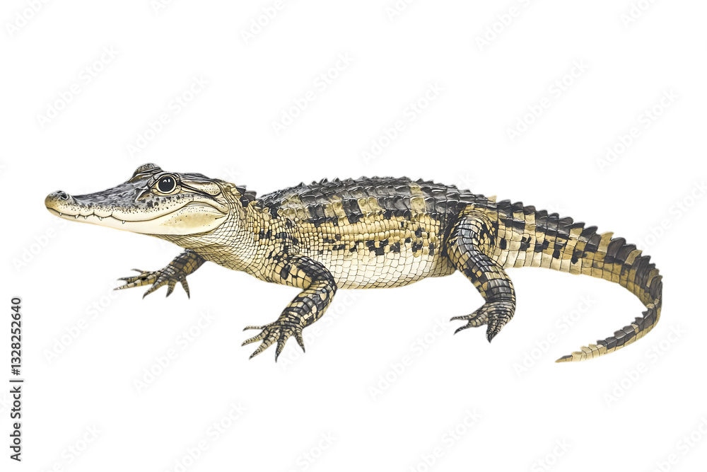 Fototapeta premium Detailed Illustration of an Alligator with Brown and Yellow Scales on a Transparent Background