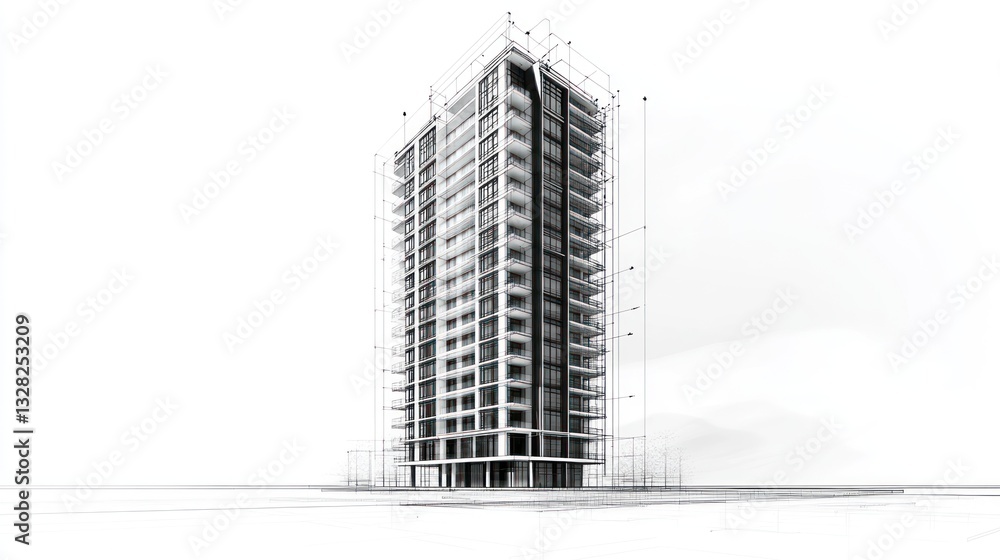 Architectural drawing of a tall building Architectural drawing of a tall building