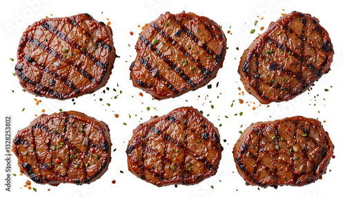 top view grilled scotch fillet beef steak on png