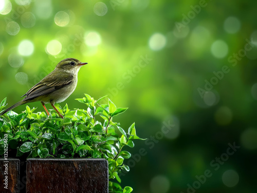 Obraz na płótnie bird perched on plant, basking in serene ambiance, its delicate posture reflecting moment of tranquil repose in nature w salonie