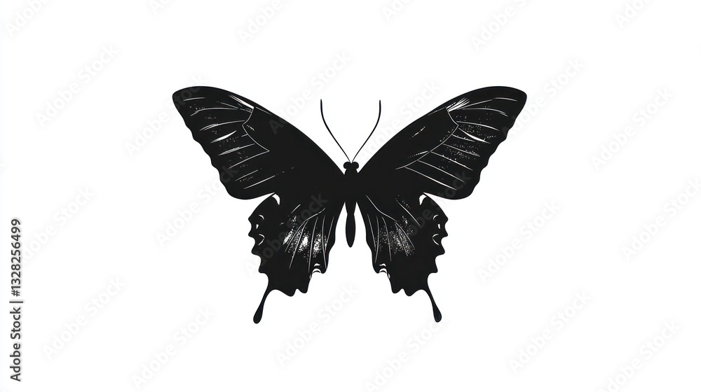 Fototapeta premium Black butterfly, wings spread, white background, nature, design