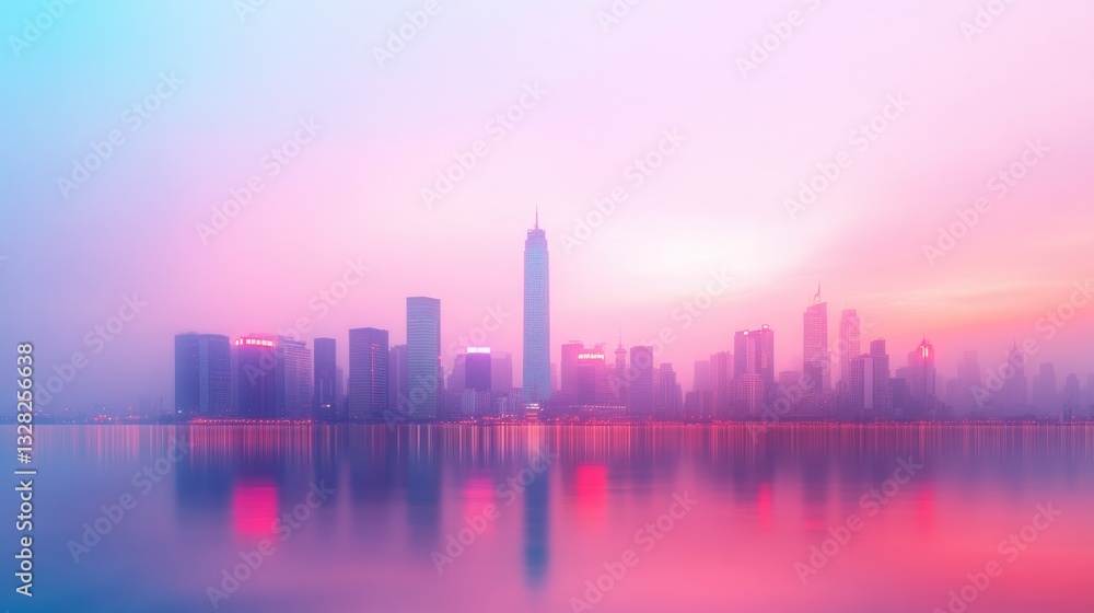 capture bustling megacity skyline at dusk with shimmering skyscrapers and neon lights reflecting in nearby water against capture bustling megacity skyline at dusk with shimmering skyscrapers and neon lights reflecting in nearby water against