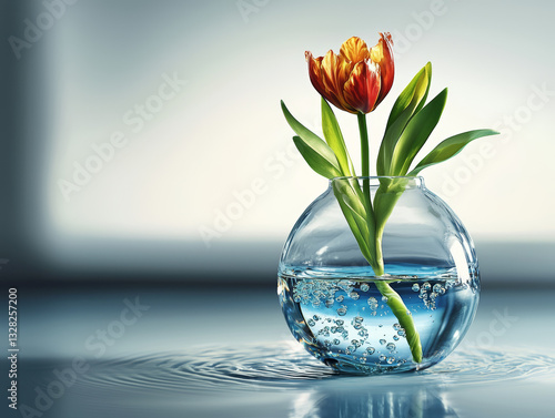 Obraz na płótnie vibrant tulip in glass vase brings refreshing calmness, light reflecting off water and petals creating serene and captivating scene w salonie