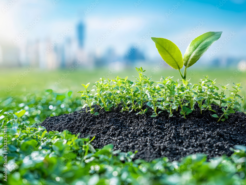 vibrant green field flourishes with lush plants, evoking sense of renewal and growth, conveying positive and hopeful emotion