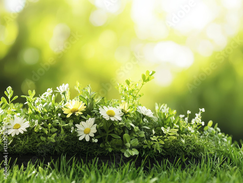 Obraz na płótnie Green yellow flower arrangement grassy gleam and shine create happy, fresh atmosphere. scene is pure and vibrant, full of life w salonie