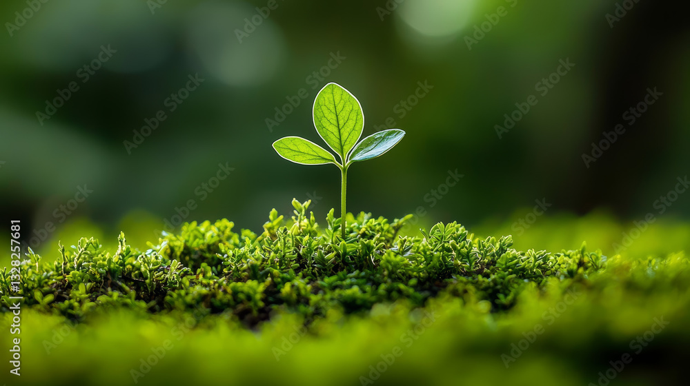 vibrant green plant emerges with hope from verdant field, symbolizing new beginnings and growth