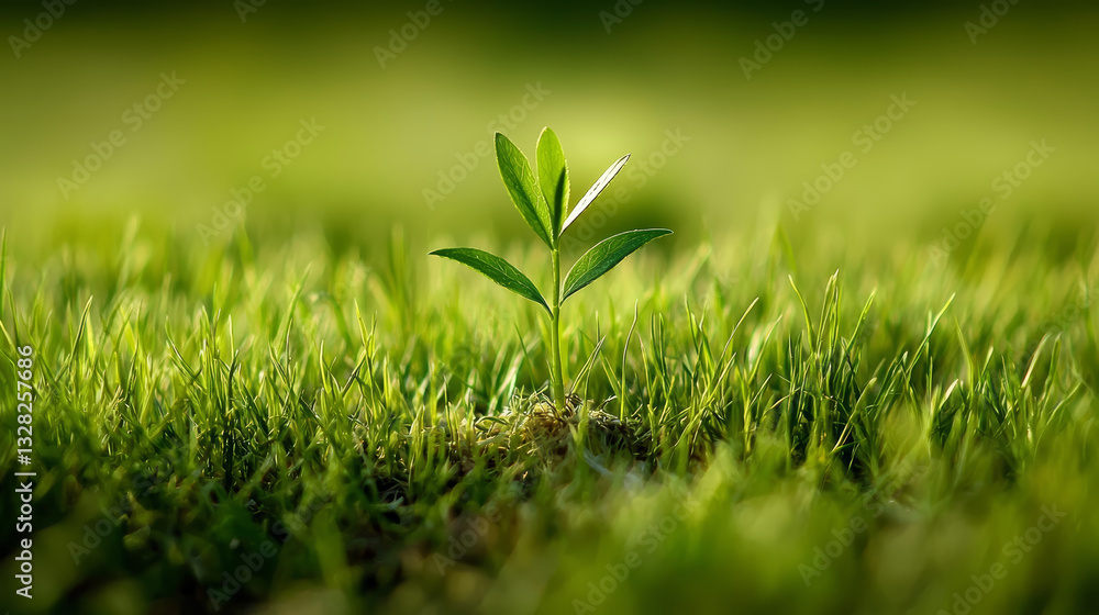 solitary green plant stands tall in field, bathed in sunlight, conveying sense of hope and resilience in its simple beauty