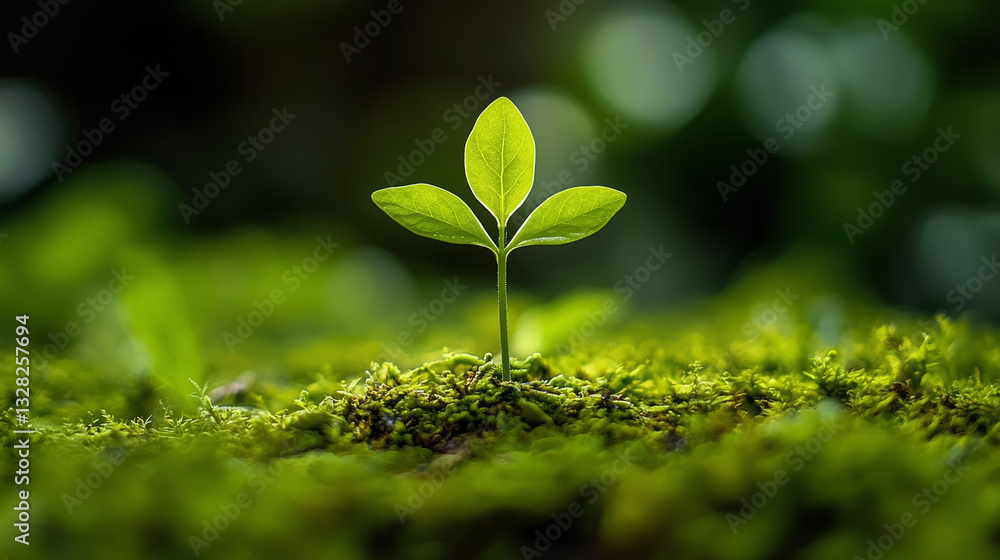 small green plant stands tall in field, radiating life and hope symbol of nature resilience and beauty, full of calm