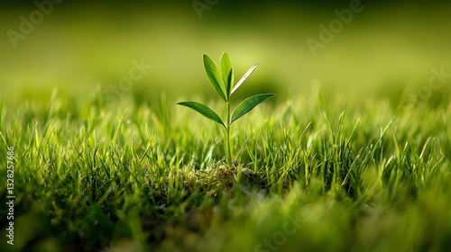Obraz na płótnie solitary green plant stands tall in field, bathed in sunlight, conveying sense of hope and resilience in its simple beauty w salonie