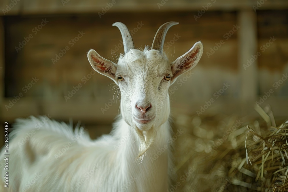Clear Pixel Picture of Portrait of a White Goat in the Barn Clear Pixel Picture of Portrait of a White Goat in the Barn