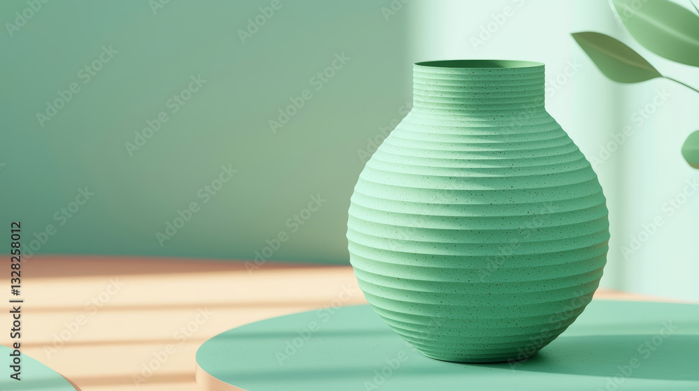 sleek green vase radiates tranquility and style on light surface, evoking calm and modern aesthetic with organic elements
