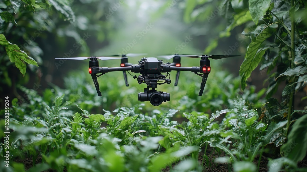 Drone flying through lush green foliage. Drone flying through lush green foliage.