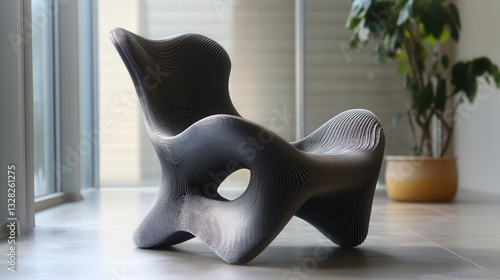 3D-printed chair designed for ergonomic comfort, made with sustainable materials.