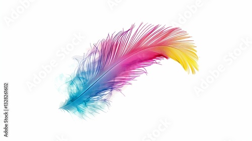 A stunning, colorful peacock feather isolated on a clean white background, highlighting its vibrant hues.