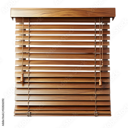 Adjustable Wooden Blinds with Metal Hardware Isolated on Transparent Background