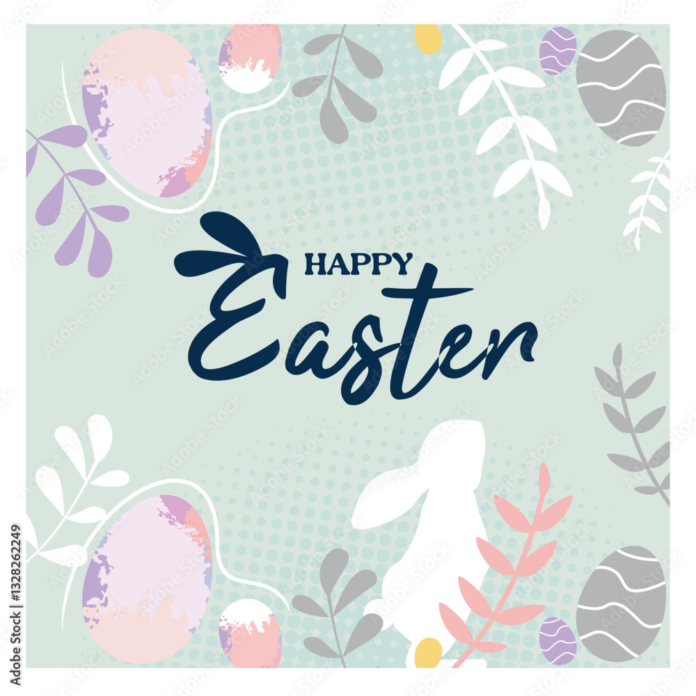 Easter design with text, eggs, and bunny silhouette. Easter design with text, eggs, and bunny silhouette.