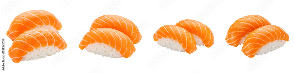 Two Salmon Nigiri on White, Cut Out Set Two Salmon Nigiri on White, Cut Out Set