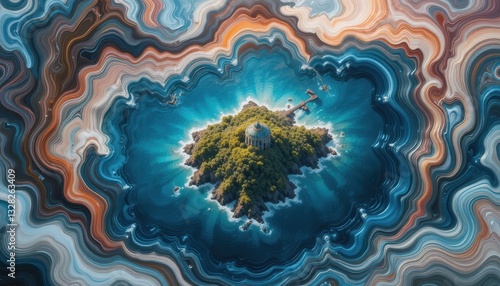 Exploring a vibrant island landscape aerial view nature scene serene environment artistic representation