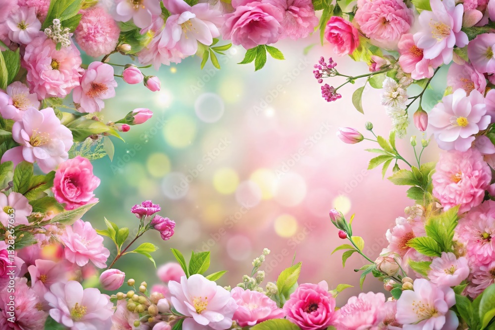 Pastel Pink Spring Flower Frame: Easter, Birthday, Mother's Day Celebration Pastel Pink Spring Flower Frame: Easter, Birthday, Mother's Day Celebration