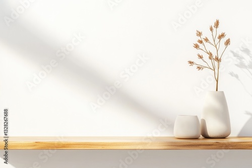 Wallpaper Mural elegantly crafted eco-friendly home decor items displayed on wooden shelf highlighted against plain white wall Torontodigital.ca